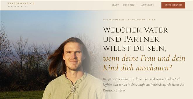 Startseite von friedensreich-benjamin.de – Personal Brand in warmen Erdtönen