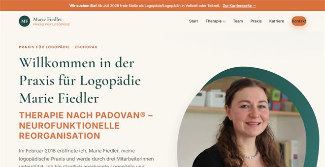 Startseite der Praxis für Logopädie Marie Fiedler – warmes, freundliches Praxis-Design