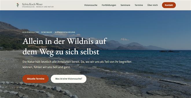 Startseite von Sylvia Koch-Weser – Visionssuche und Vision Quest, Meerespanorama mit Steinspirale