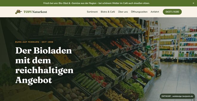Website von Topi Naturkost auf Fehmarn